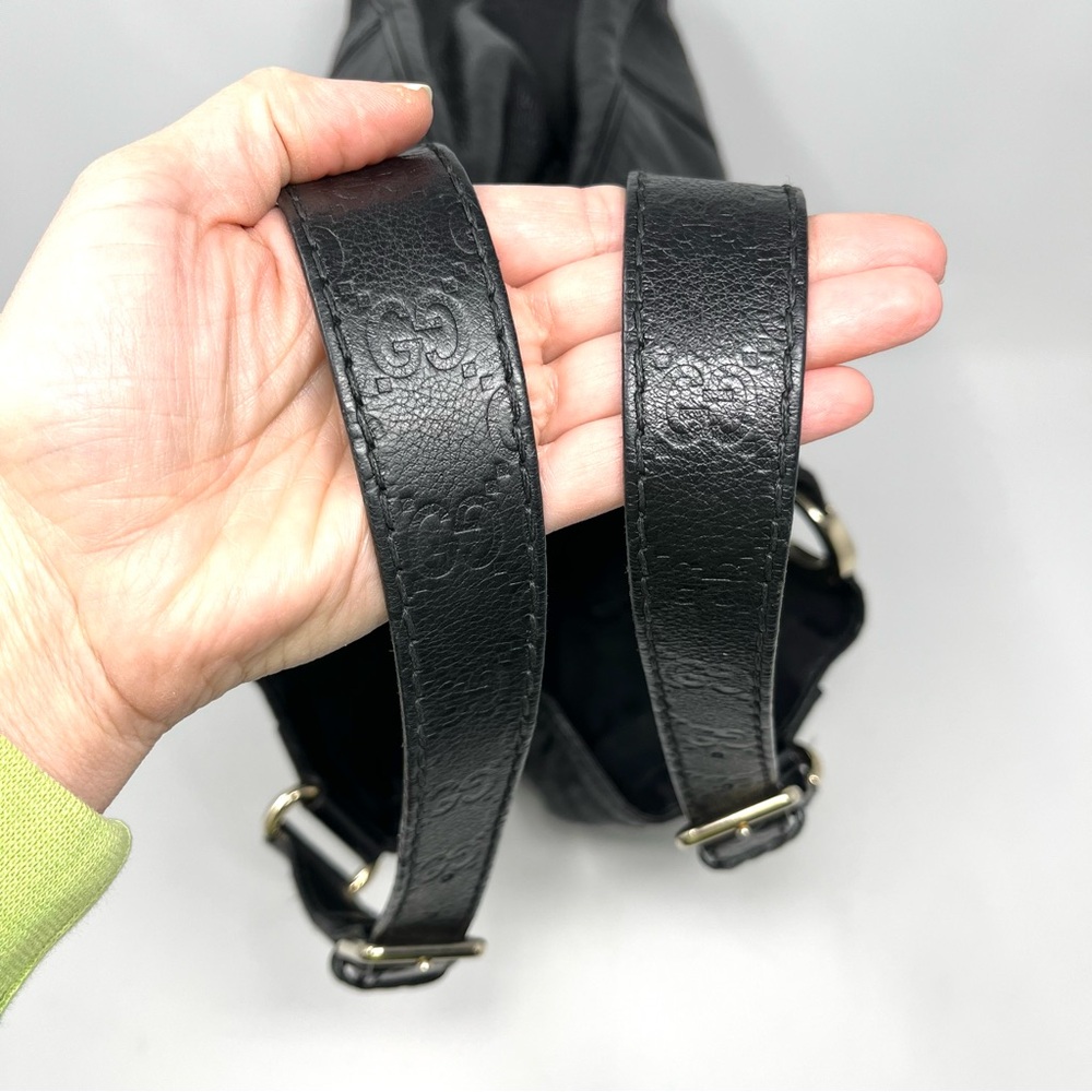 Vintage Gucci Charlotte GG Logo Monogram Shoulder Hobo Bag Tote Black Leather - Picture 8 of 14